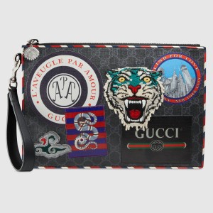 Gucci Night Courrier Portfolio Pouch in Black GG Supreme Canvas