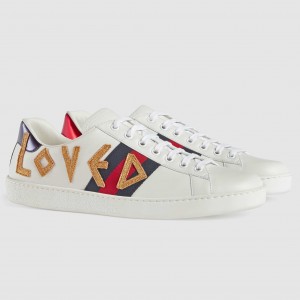 Gucci Men's Ace Sneakers with Embroidered Loved 