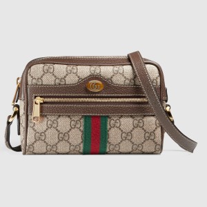 Gucci Ophidia Mini Camera Bag in Canvas with Brown Leather Trim