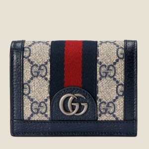 Gucci Ophidia Card Case Wallet in Blue GG Supreme Canvas