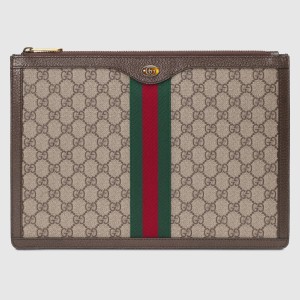 Gucci Ophidia GG Portfolio Pouch in Beige GG Supreme Canvas