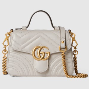 Gucci GG Marmont Mini Top Handle Bag in Light Grey Chevron Calfskin