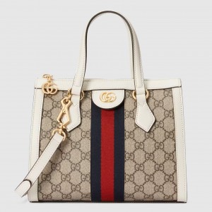 Gucci Ophidia Small Tote Bag in GG Canvas with White Leather