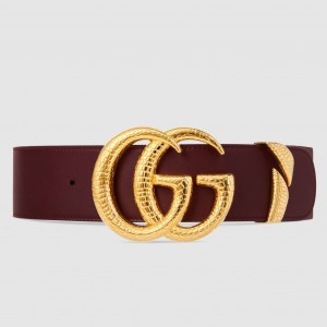 Gucci Snake G Buckle Belt 50MM in Burgundy Leather 