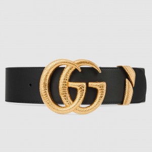 Gucci Snake G Buckle Belt 50MM in Black Leather