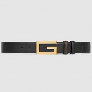 Gucci Black Leather Reversible 38MM Belt with Square G Buckle
