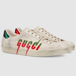 Gucci Men's Ace Sneakers in White Leather with Gucci Blade
