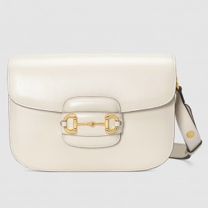 Gucci Horsebit 1955 Shoulder Bag in White Calfskin