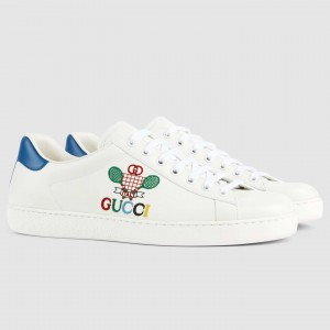 Gucci Men's Ace Sneakers in White Leather with Tennis Print