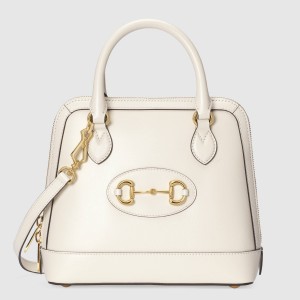 Gucci Horsebit 1955 Small Top Handle Bag in White Calfskin
