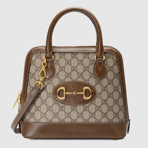 Gucci Horsebit 1955 Small Top Handle Bag in GG Canvas with Brown Leather