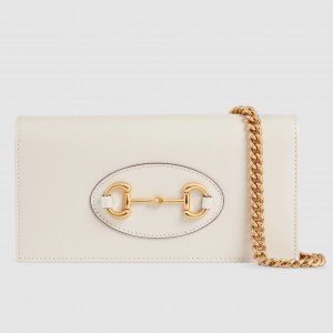Gucci Horsebit 1955 Chain Wallet in White Calfskin