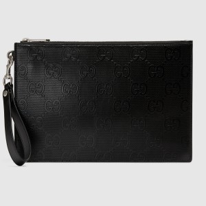 Gucci Portfolios Pouch in Black GG Embossed Leather
