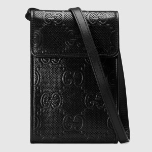 Gucci Mini Messenger Bag In Black GG Embossed Leather