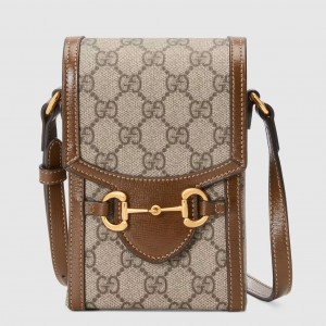 Gucci Horsebit 1955 Mini Bag in GG Canvas with Brown Leather