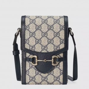 Gucci Horsebit 1955 Mini Bag in Blue GG Supreme Canvas