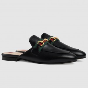 Gucci Women's Princetown Slippers in Black Leaher with Horsebit 