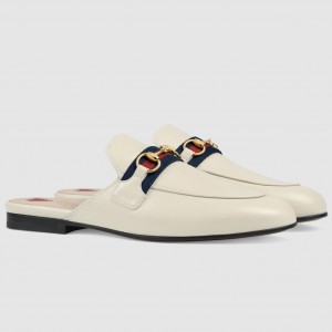 Gucci Women's Princetown Slippers in White Leaher with Horsebit