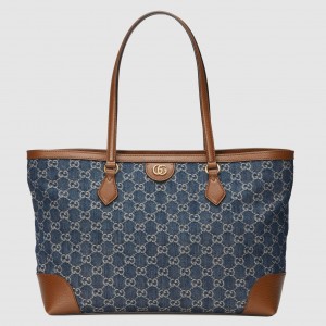 Gucci Ophidia GG Medium Tote Bag in Blue GG Jacquard Denim