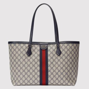 Gucci Ophidia GG Medium Tote Bag in Blue Supreme Canvas