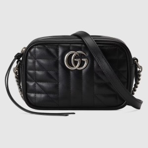 Gucci GG Marmont Mini Camera Bag in Black Matelasse Leather