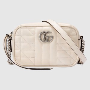 Gucci GG Marmont Mini Camera Bag in White Matelasse Leather