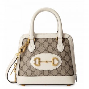 Gucci Horsebit 1955 Mini Top Handle Bag in GG Canvas with White Leather