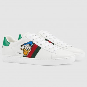 Gucci Women's White Ace Sneakers with Disney Donald Duck 