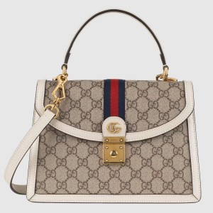 Gucci Ophidia GG Small Top Handle Bag in GG Canvas with White Leather