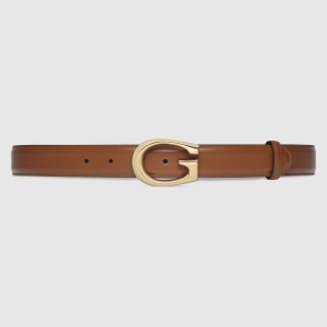 Gucci G Buckle Belt 30MM in Brown Leather 