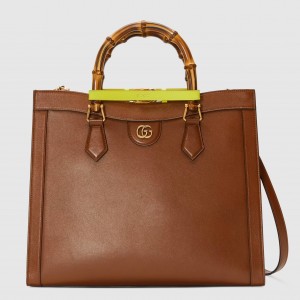 Gucci Diana Medium Tote Bag in Brown Leather