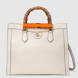 Gucci Diana Medium Tote Bag in White Leather