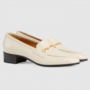 Gucci Women's Interlocking G Horsebit Loafers In White Leather