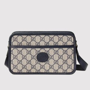 Gucci Shoulder Bag in Blue GG Supreme with Interlocking G