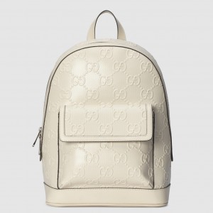 Gucci Men's Medium Backpack In White GG Embossed Leather