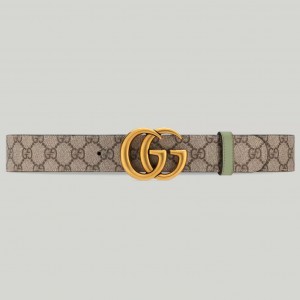Gucci GG Marmont Reversible Belt 38MM in GG Supreme with Green Leather