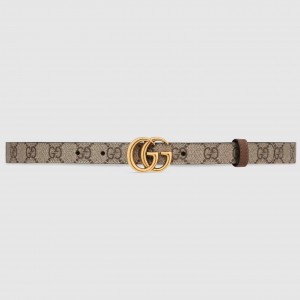 Gucci GG Marmont Reversible Belt 20MM in GG Canvas and Brown Leather