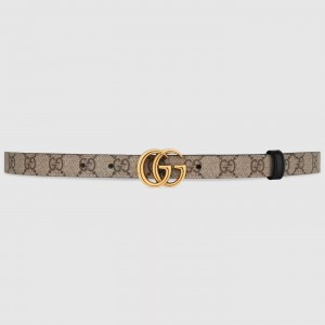 Gucci GG Marmont Reversible Belt 20MM in GG Canvas and Black Leather
