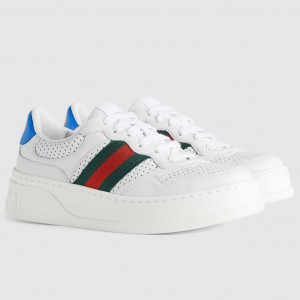 Gucci Women's Sneakers in White Perforated Leather with Web