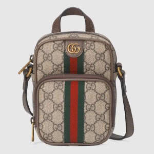 Gucci Ophidia GG Mini Bag in GG Canvas with Brown Leather