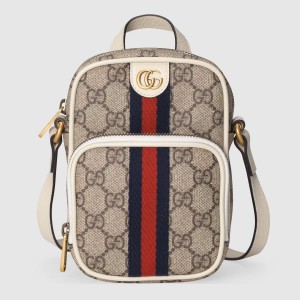 Gucci Ophidia GG Mini Bag in GG Canvas with White Leather