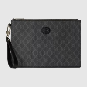 Gucci Portfolio Pouch in Black GG Canvas with Interlocking G
