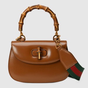 Gucci Bamboo 1947 Small Top Handle Bag in Brown Leather