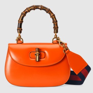 Gucci Bamboo 1947 Small Top Handle Bag in Orange Leather
