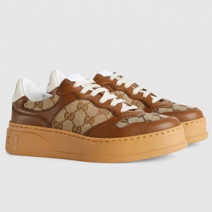 Gucci Women's Sneakers in Beige GG Canvas and Leather