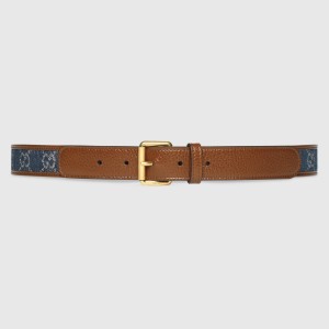 Gucci Square Buckle Belt 30MM in Blue GG Denim Jacquard 