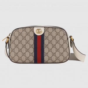 Gucci Ophidia GG Camera Bag in GG Canvas with White Leather