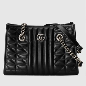 Gucci GG Marmont Small Tote in Black Matelasse Leather