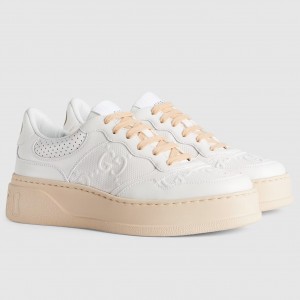 Gucci Women's Sneakers In White GG Embossed Calfskin