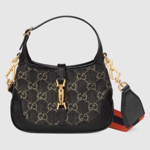 Gucci Jackie 1961 Mini Hobo Bag in Black GG Denim